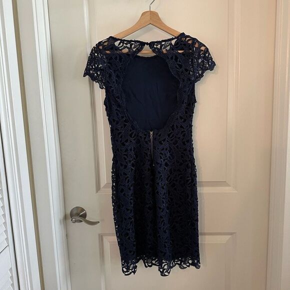Alice + Olivia Navy Clover Guipure Lace Dress - Picture 5 of 12